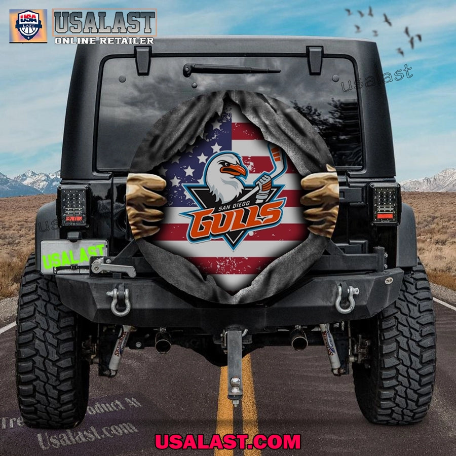 San Diego Gulls AHL American Flag Spare Tire Cover - Adult & Kids T-Shirts, Sweatshirts & Hoodies apparel design preview 1