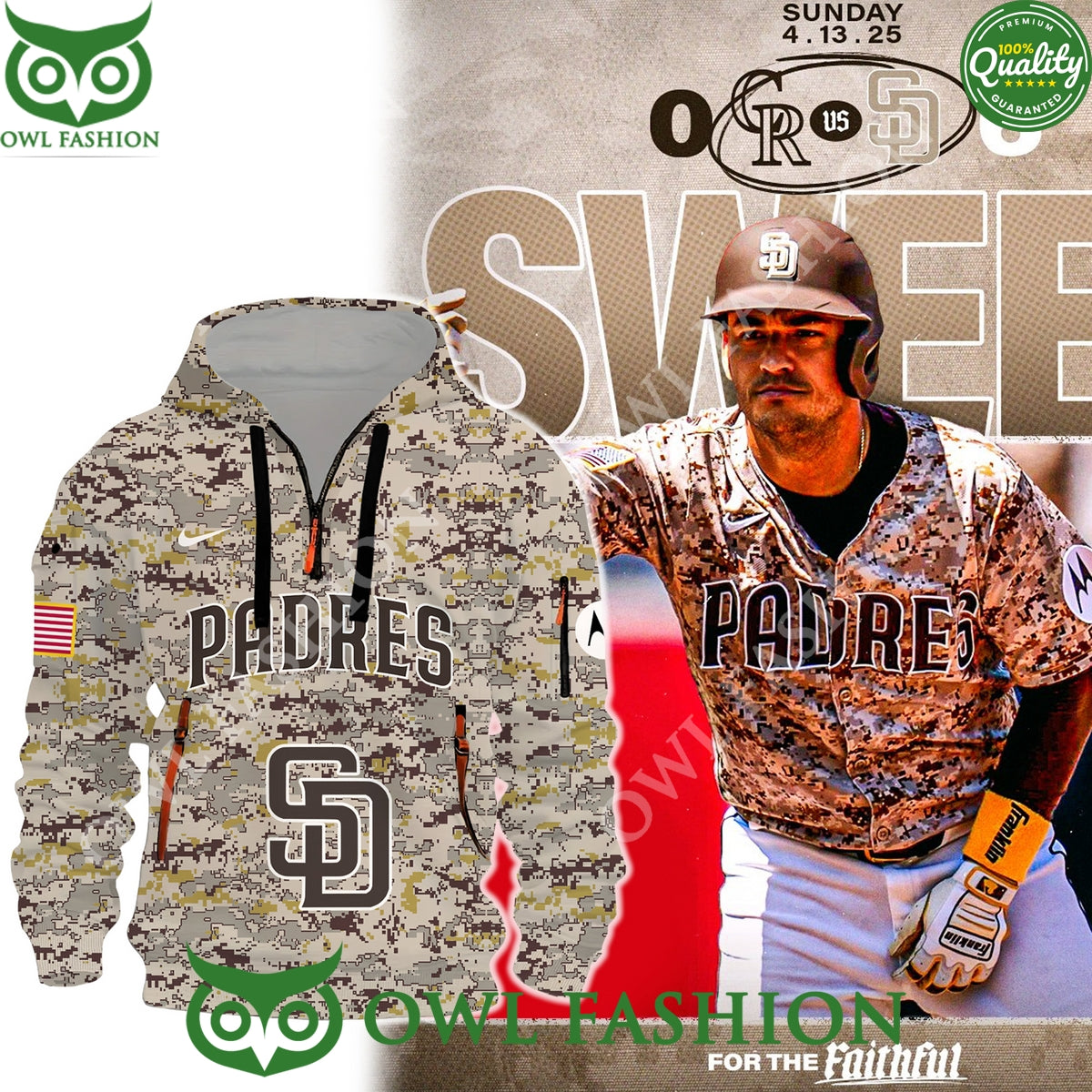 San Diego Padres Camo baseball team Half zipper - Adult & Kids T-Shirts, Sweatshirts & Hoodies apparel design preview 1