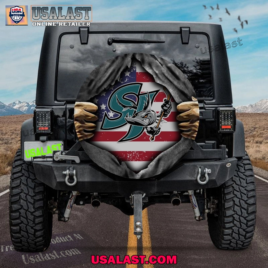 San Jose Barracuda AHL American Flag Spare Tire Cover - Adult & Kids T-Shirts, Sweatshirts & Hoodies apparel design preview 1