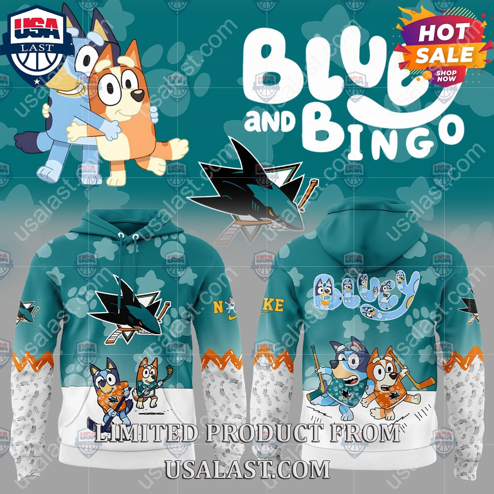 San Jose Sharks NHL Bluey and Bingo - Adult & Kids T-Shirts, Sweatshirts & Hoodies apparel design preview 1