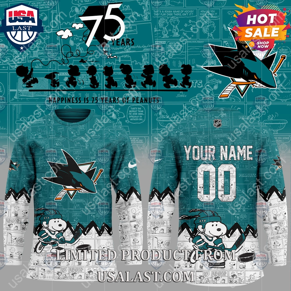 San Jose Sharks NHL Happiness Is 75th Anniversary of - Adult & Kids T-Shirts, Sweatshirts & Hoodies apparel design preview 1