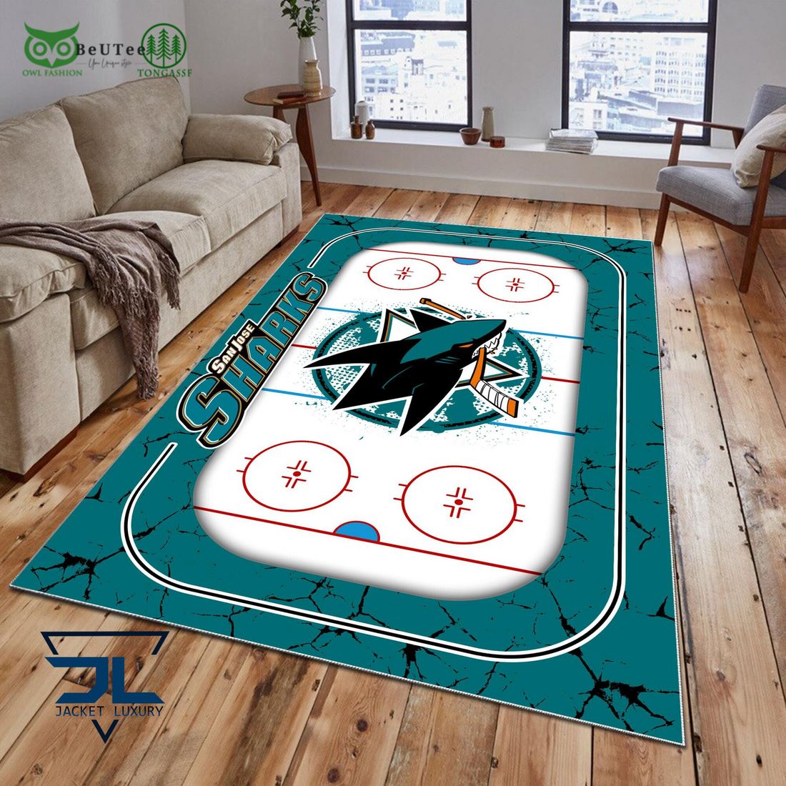 San Jose Sharks NHL Hockey Team Carpet Rug - Adult & Kids T-Shirts, Sweatshirts & Hoodies apparel design preview 1