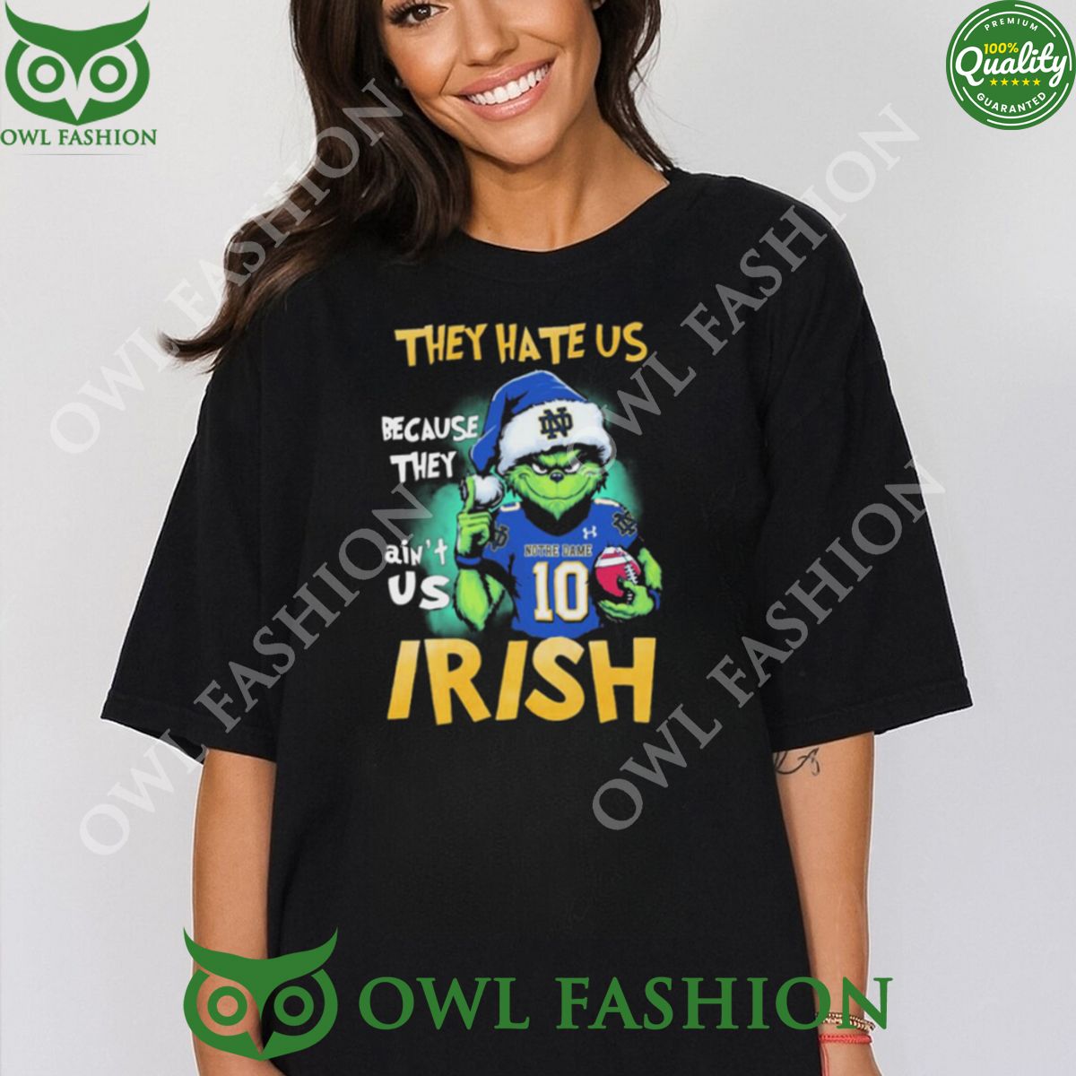 Santa Grinch They Hate Us Notre Dame Fighting Irish - Adult & Kids T-Shirts, Sweatshirts & Hoodies apparel design preview 1