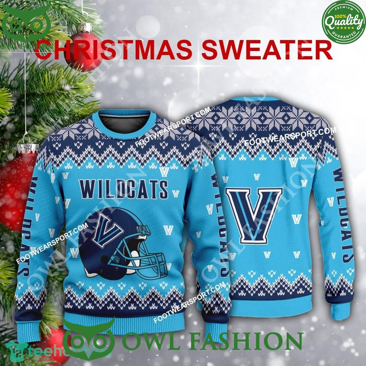 Logo Pattern Helmet Villanova Wildcats Ugly Sweater - Adult & Kids T-Shirts, Sweatshirts & Hoodies apparel design preview 1