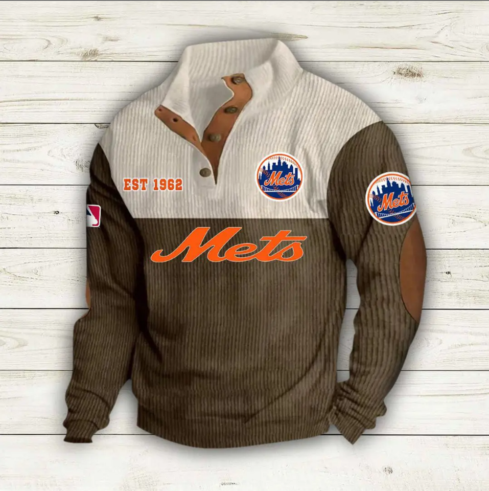 NY Mets Baseball Corduroy Stand Collar - Adult & Kids T-Shirts, Sweatshirts & Hoodies apparel design preview 1