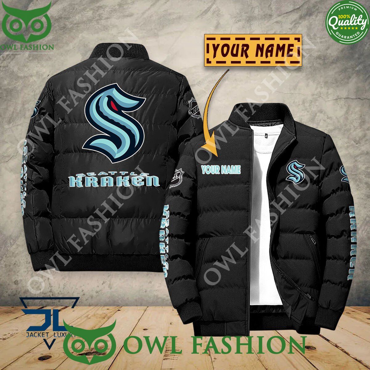 Seattle Kraken Custom Name NHL Ice Hockey Puffer - Adult & Kids T-Shirts, Sweatshirts & Hoodies apparel design preview 1