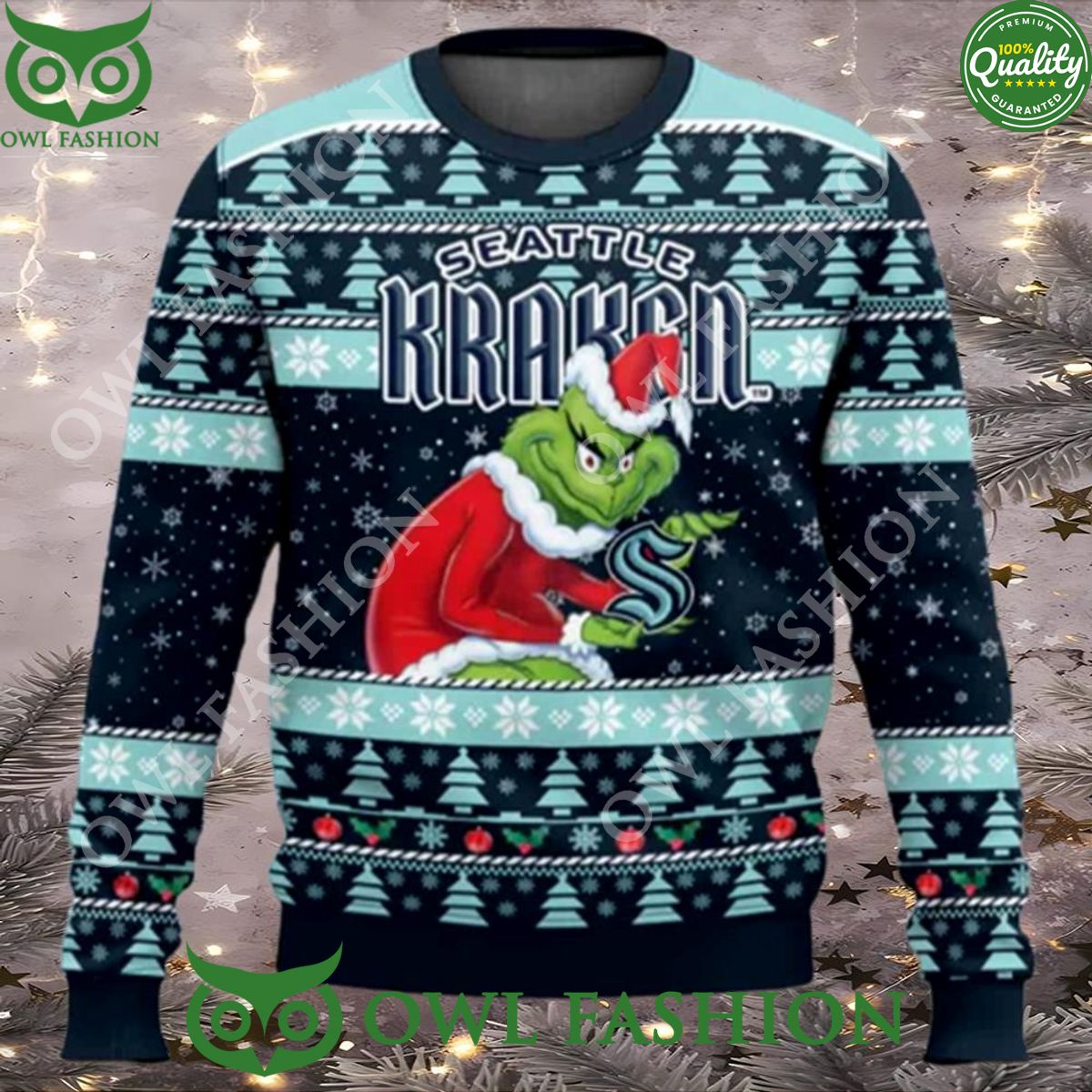 Seattle Kraken Hockey Grinch Ugly Christmas Sweater - Adult & Kids T-Shirts, Sweatshirts & Hoodies apparel design preview 1