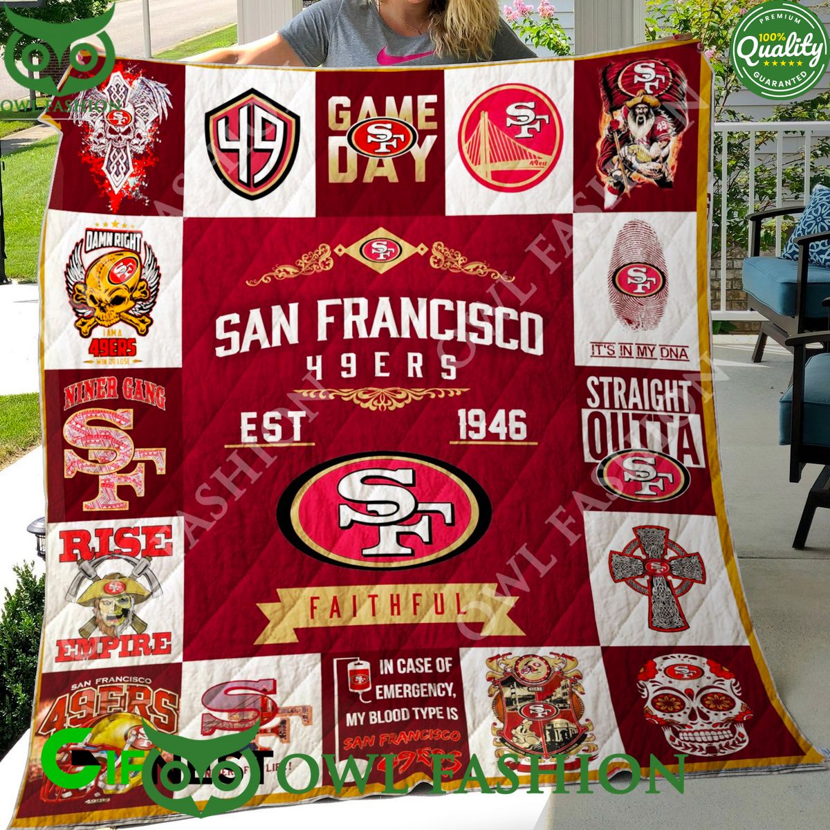 SF49 est 1946 Faithful Logo Quilt Blanket - Adult & Kids T-Shirts, Sweatshirts & Hoodies apparel design preview 1