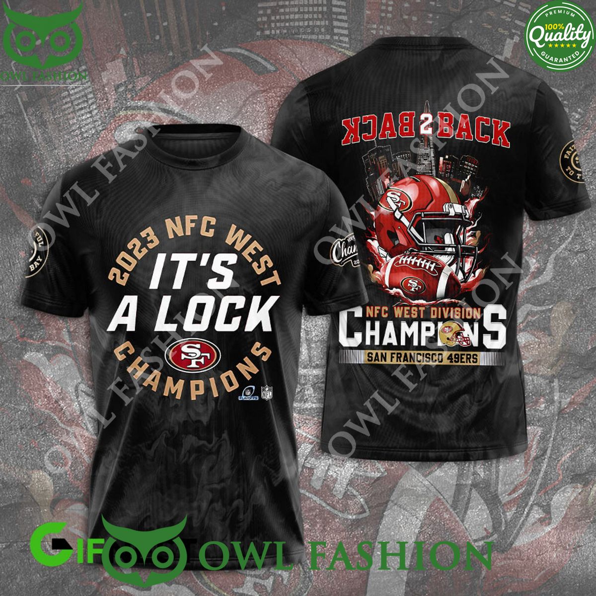 SF49 NFC west 2023 Its a lock champions back to 49ers - Adult & Kids T-Shirts, Sweatshirts & Hoodies apparel design preview 1