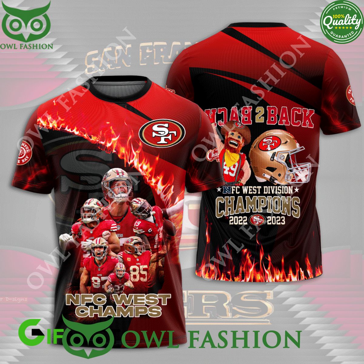SF49 NFC West Division Champions Fire 3D - Adult & Kids T-Shirts, Sweatshirts & Hoodies apparel design preview 1