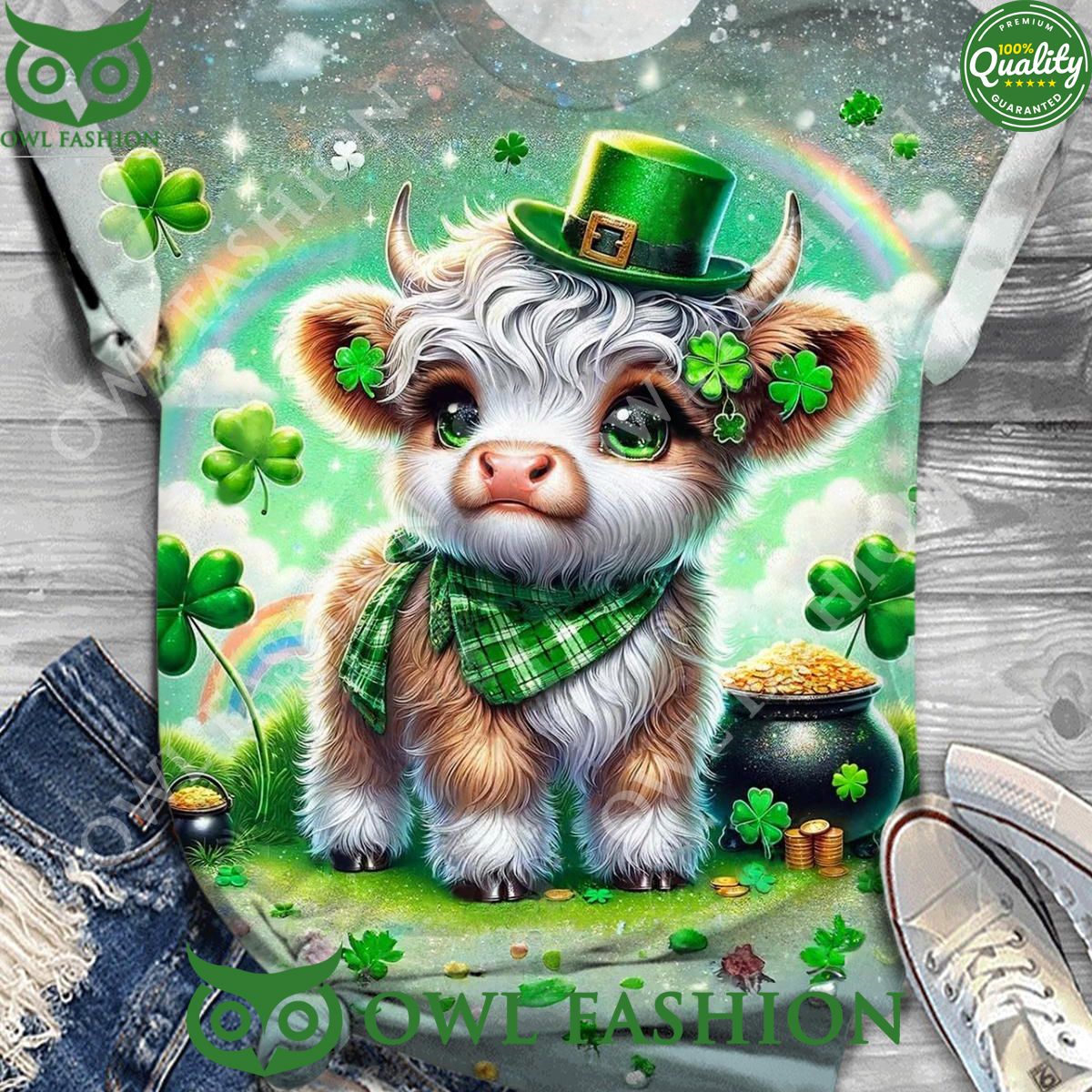 Shamrock Baby Highland Cow Crew Neck - Adult & Kids T-Shirts, Sweatshirts & Hoodies apparel design preview 1