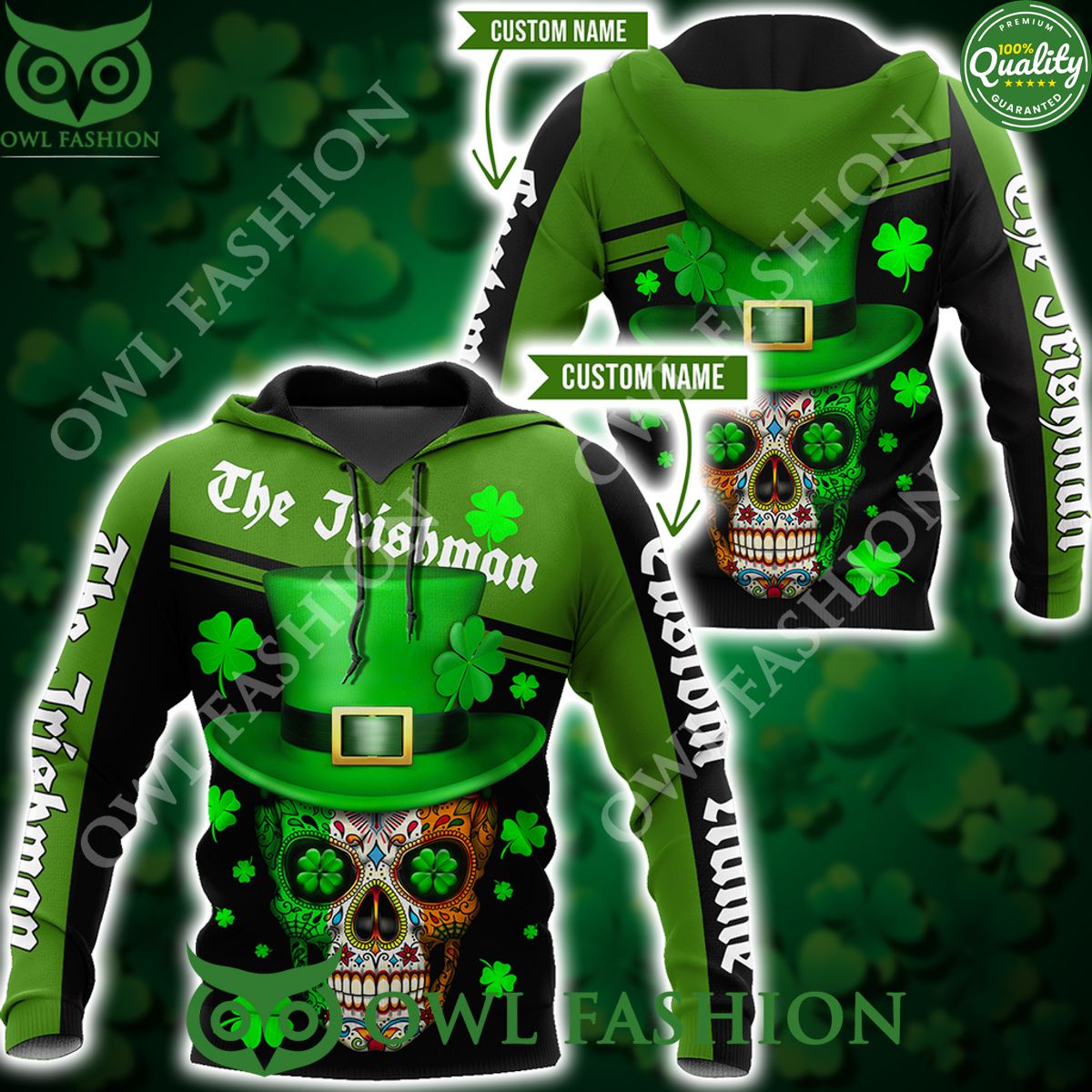 Skull Irishman St Patrick Day Unisex 3D Custom name - Adult & Kids T-Shirts, Sweatshirts & Hoodies apparel design preview 1