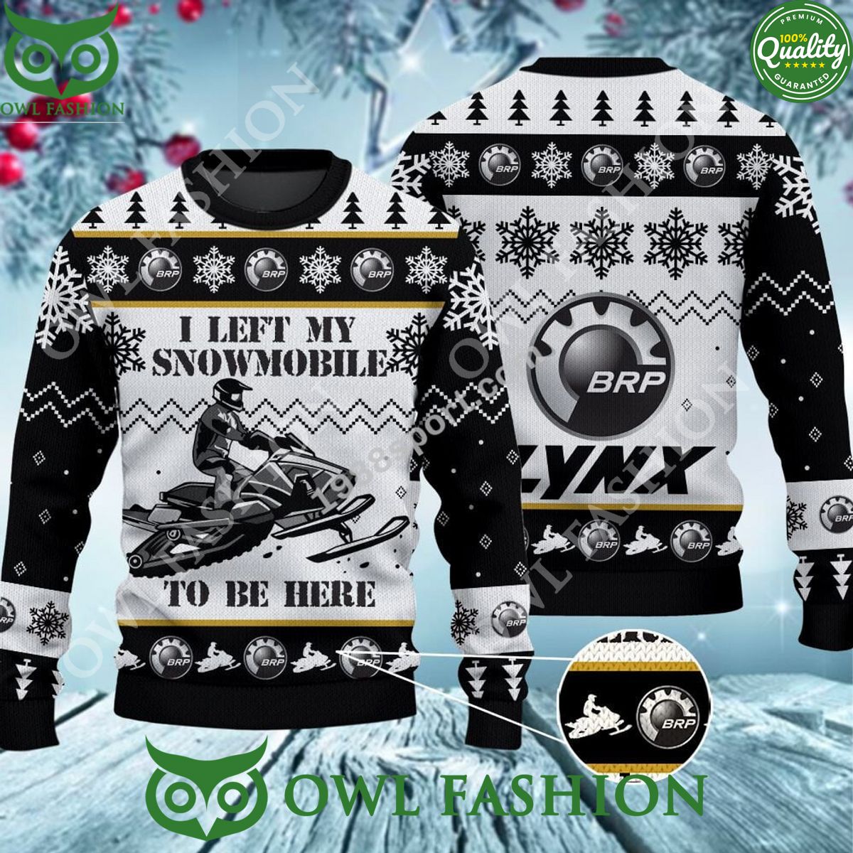 SLINGSHOT I left my snomobile Lynx Ugly Sweater - Adult & Kids T-Shirts, Sweatshirts & Hoodies apparel design preview 1