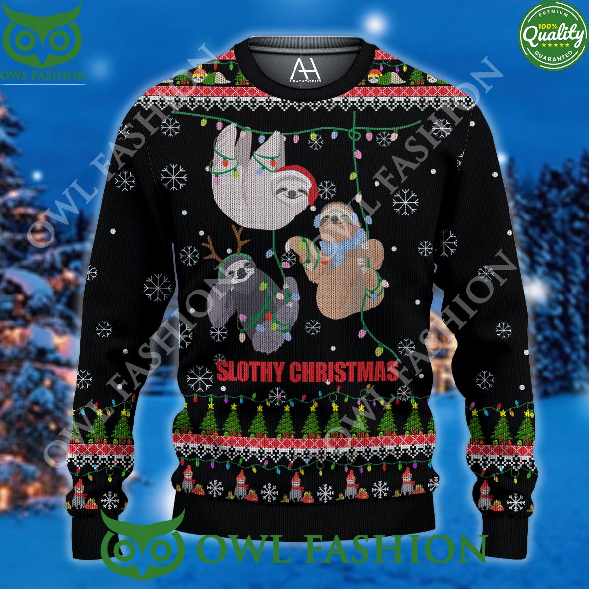 Slothy Cute Christmas Premium Ugly Sweater - Adult & Kids T-Shirts, Sweatshirts & Hoodies apparel design preview 1