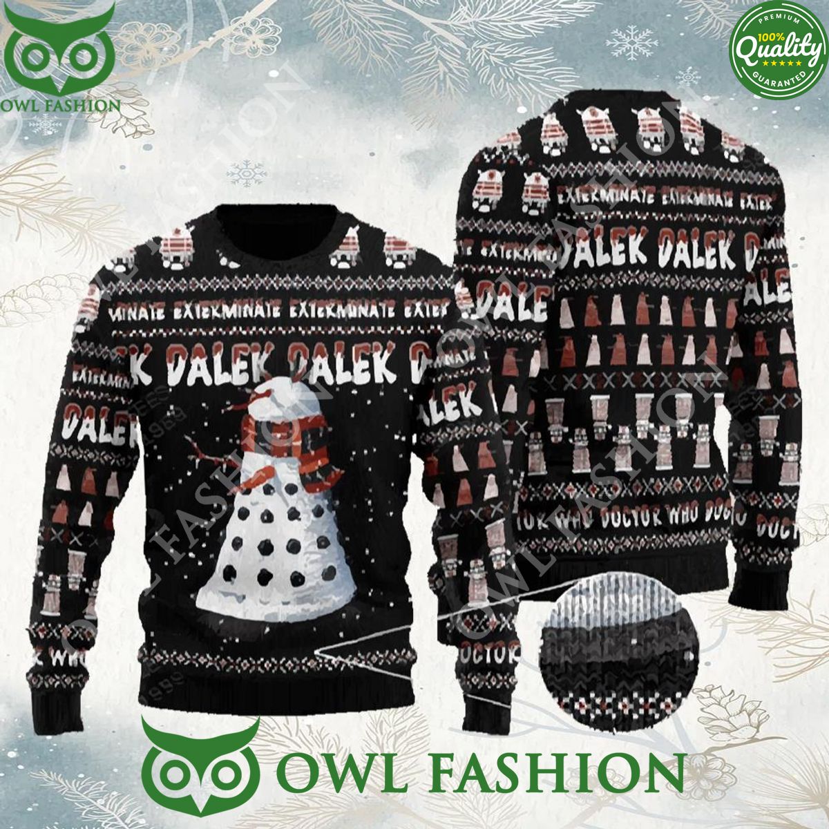 Snowy Dalek Doctor Who Knitted Christmas 3D Sweater - Adult & Kids T-Shirts, Sweatshirts & Hoodies apparel design preview 1
