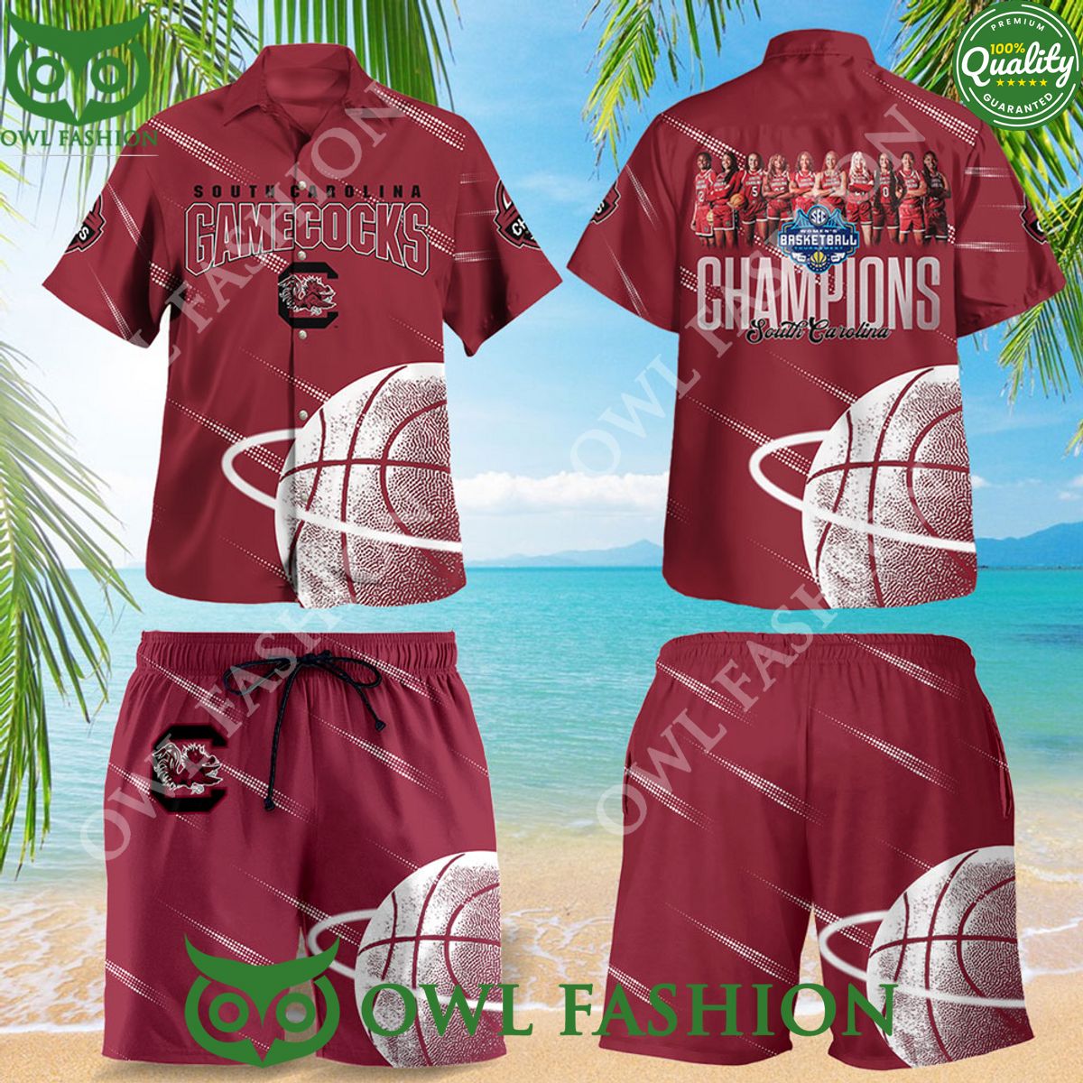 South Carolina Gamecocks Basketball Red Hawaiian - Adult & Kids T-Shirts, Sweatshirts & Hoodies apparel design preview 1