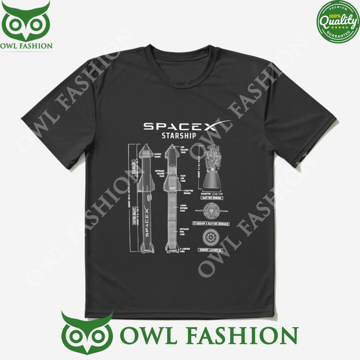 Spacex Starship Blueprint Elon Musk 2D - Adult & Kids T-Shirts, Sweatshirts & Hoodies apparel design preview 1