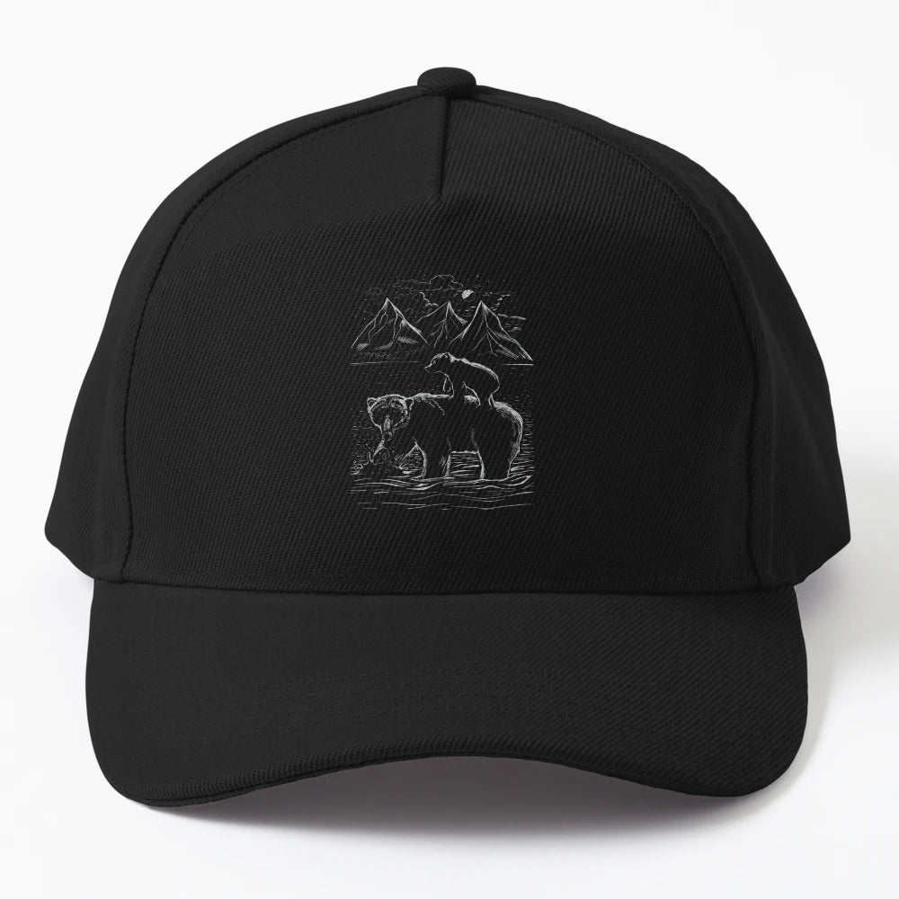 Bear Mother Cub Beautiful Nature Surreal Trucker Hat - Snapback, Trucker Hat, Dad Hat, Denim Baseball Cap