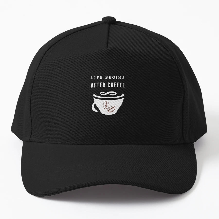 Life Begins After Coffee Denim Baseball Cap - Washed Cotton - Snapback, Trucker Hat, Dad Hat, Denim Baseball Cap