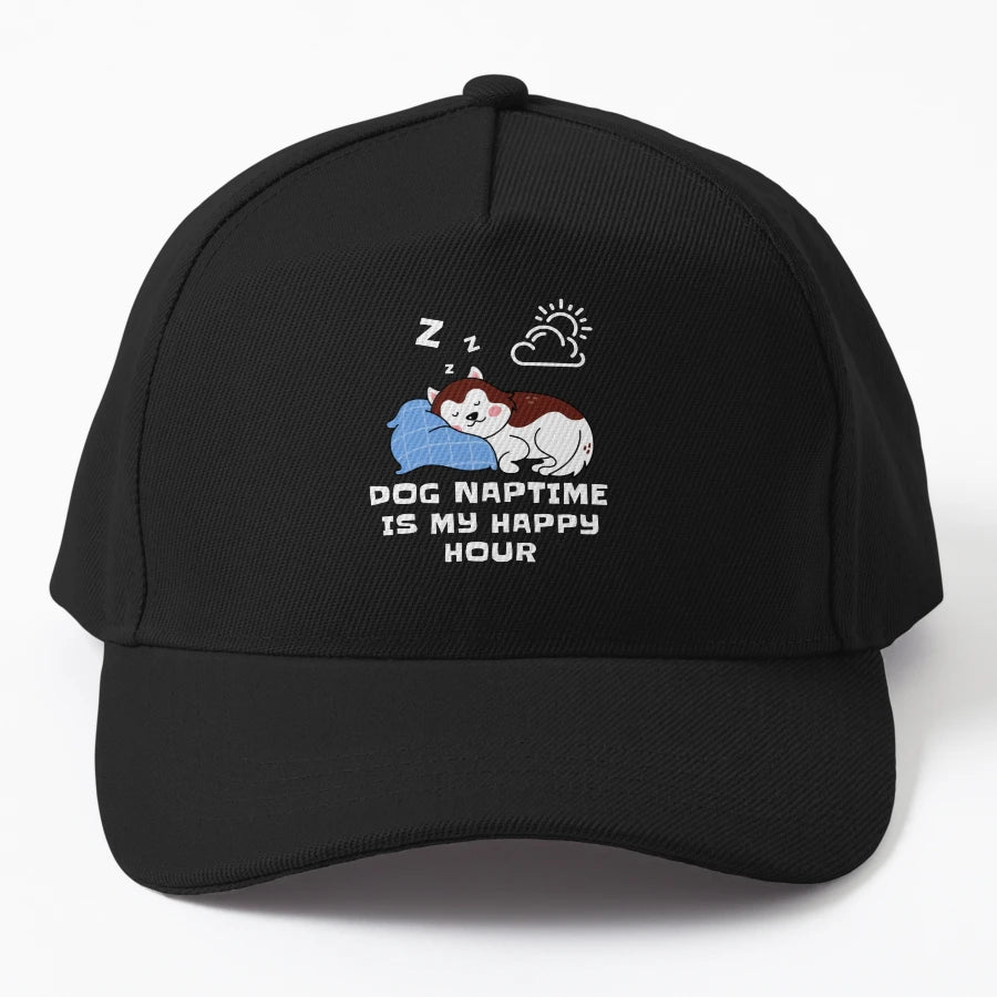 Cute Dog Naptime Is My Happy Hour Denim Baseball Cap - Snapback, Trucker Hat, Dad Hat, Denim Baseball Cap