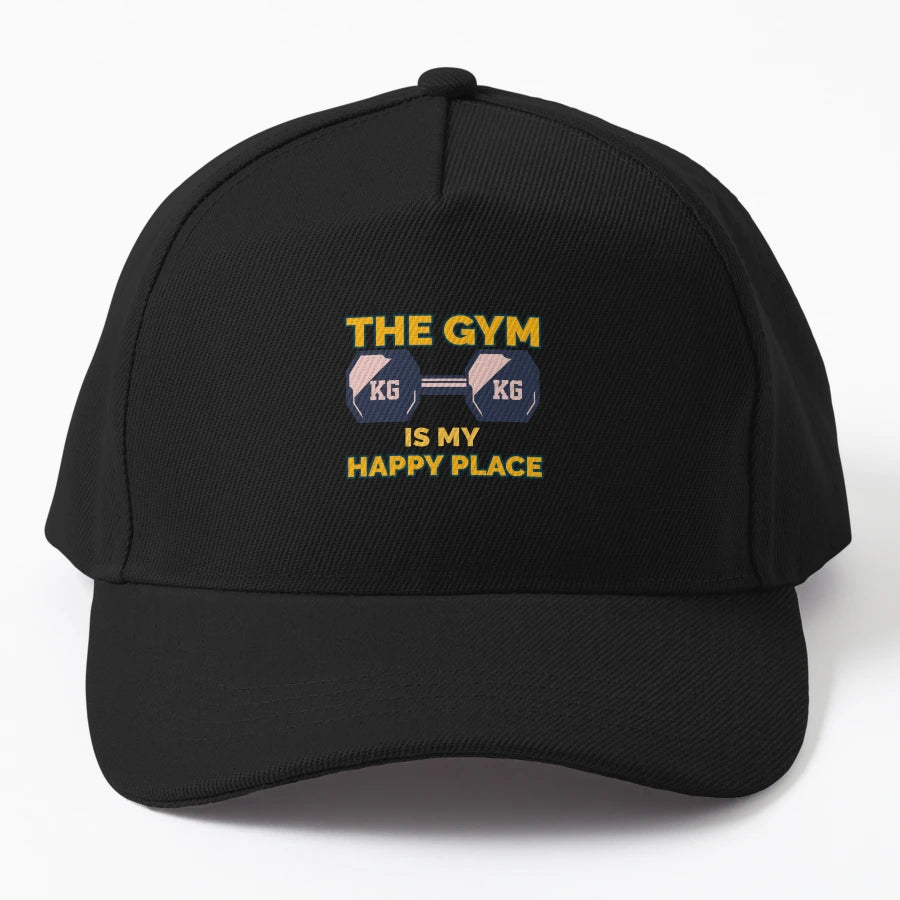Gym Is My Happy Place Trucker Hat - Vintage Style - Snapback, Trucker Hat, Dad Hat, Denim Baseball Cap