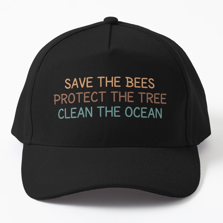 Save Bees Protect Trees Clean Ocean Denim Baseball Cap - Snapback, Trucker Hat, Dad Hat, Denim Baseball Cap