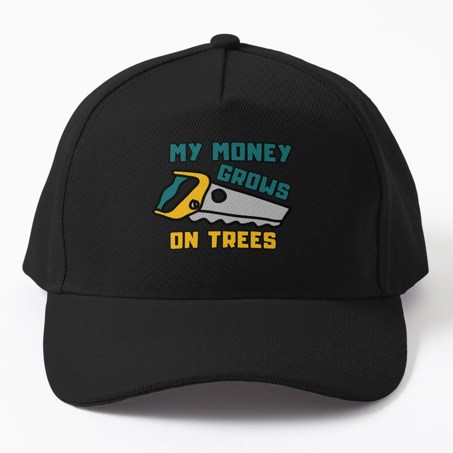 My Money Grows Trees Wood Saw And Lumberjack I Trucker Hat - Snapback, Trucker Hat, Dad Hat, Denim Baseball Cap