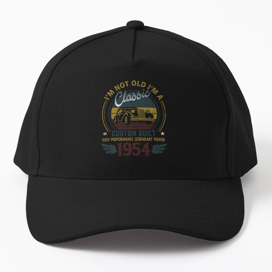 Im Not Old Im Funny Car 1954 70Th Denim Baseball Cap - Snapback, Trucker Hat, Dad Hat, Denim Baseball Cap