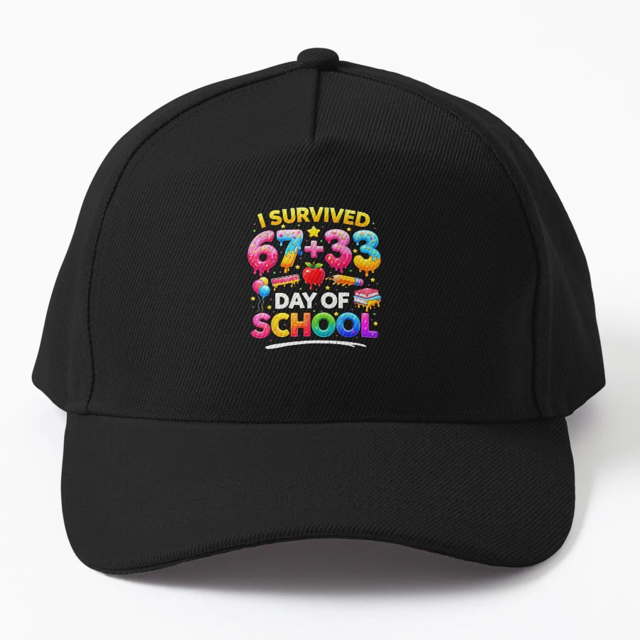 I Survived 100 Days School Colorful New Era Snapback - Snapback, Trucker Hat, Dad Hat, Denim Baseball Cap