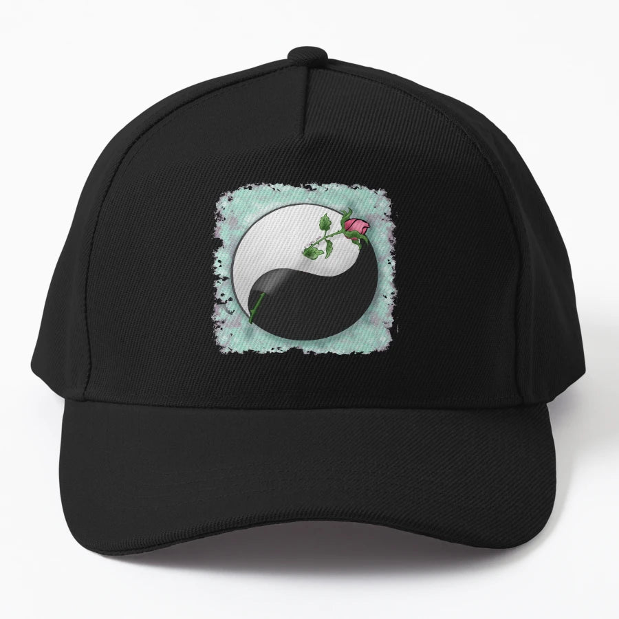 Yin Yang Rose Denim Baseball Cap - Structured Low-Profile - Snapback, Trucker Hat, Dad Hat, Denim Baseball Cap