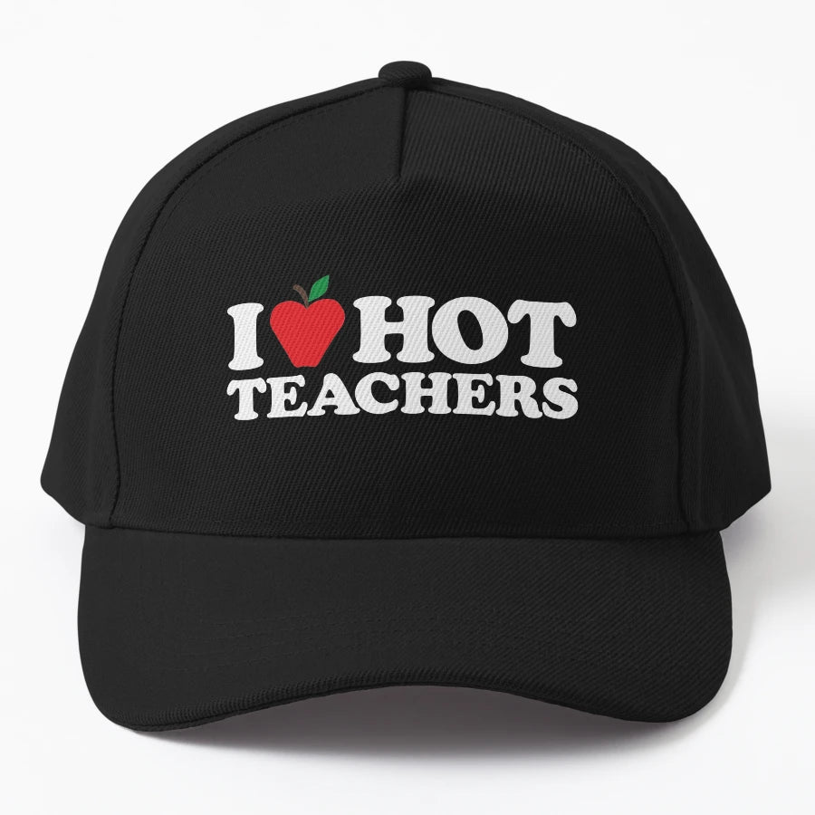 I Love Hot Teachers Funny Schoolteacher Denim Baseball Cap - Snapback, Trucker Hat, Dad Hat, Denim Baseball Cap