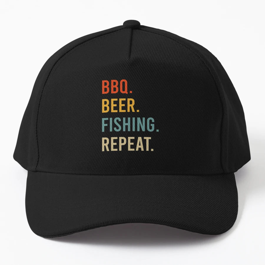 Bbq Beer Fishing Denim Baseball Cap - Premium Stitching - Snapback, Trucker Hat, Dad Hat, Denim Baseball Cap