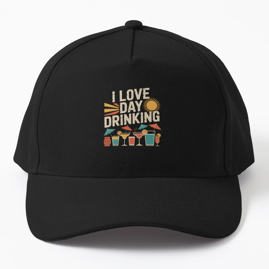 I Love Day Drinking Fun Summer Statement Denim Baseball Cap - Snapback, Trucker Hat, Dad Hat, Denim Baseball Cap