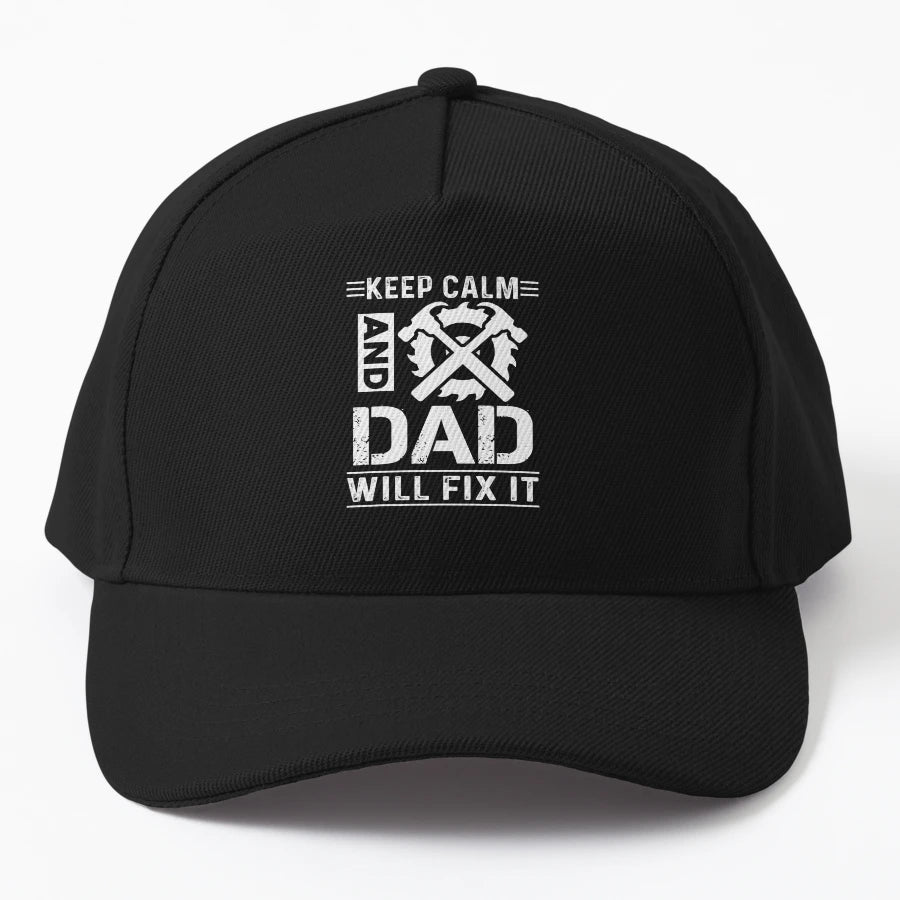 Mechanic Keep Calm And Dad Will Fix It Denim Baseball Cap - Snapback, Trucker Hat, Dad Hat, Denim Baseball Cap