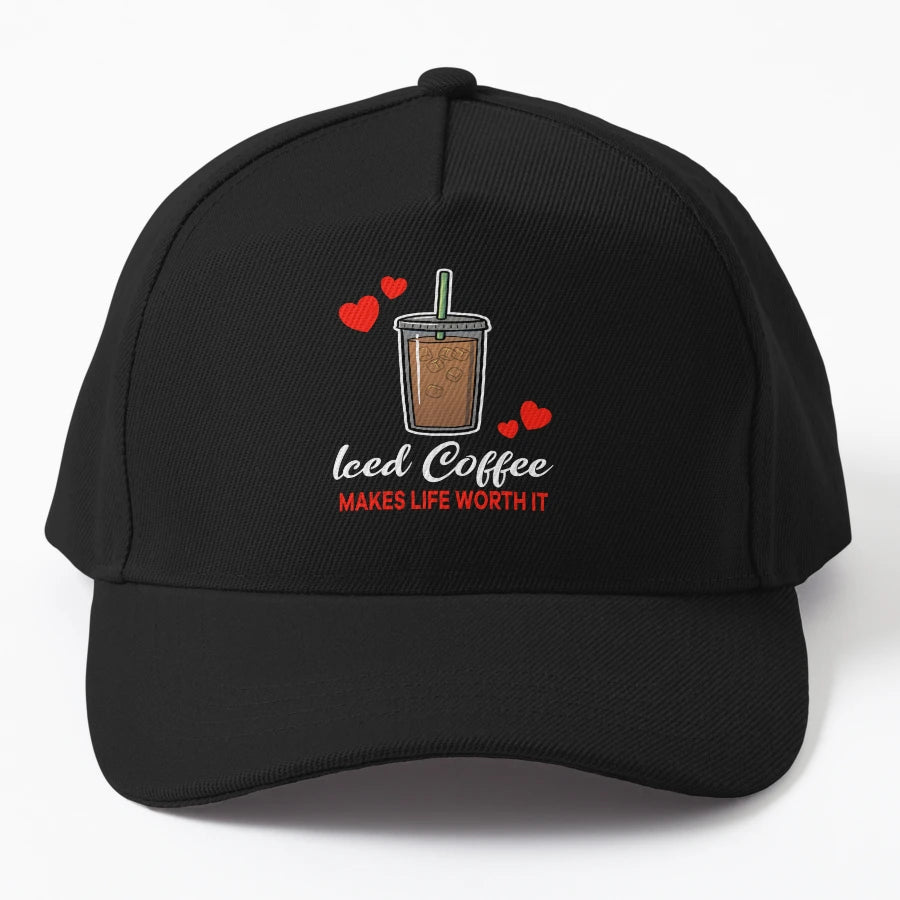 Iced Coffee Makes Life Worth It Denim Baseball Cap - Low-Pro - Snapback, Trucker Hat, Dad Hat, Denim Baseball Cap
