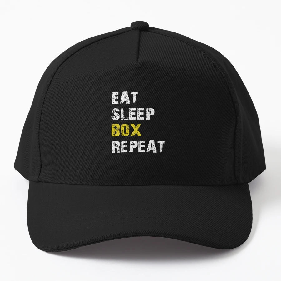 Eat Sleep Box Repeat Boxing Funny Boxer Denim Baseball Cap - Snapback, Trucker Hat, Dad Hat, Denim Baseball Cap