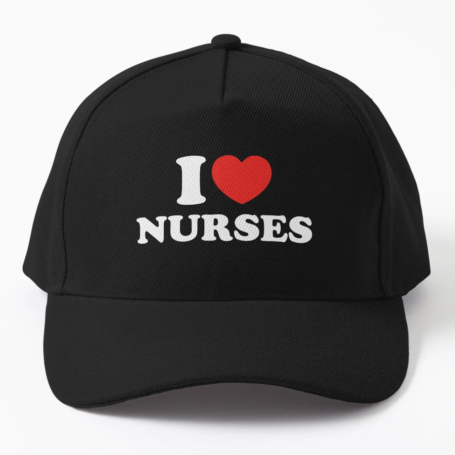 I Love Nurses Denim Baseball Cap - Distressed Unique Art - Snapback, Trucker Hat, Dad Hat, Denim Baseball Cap