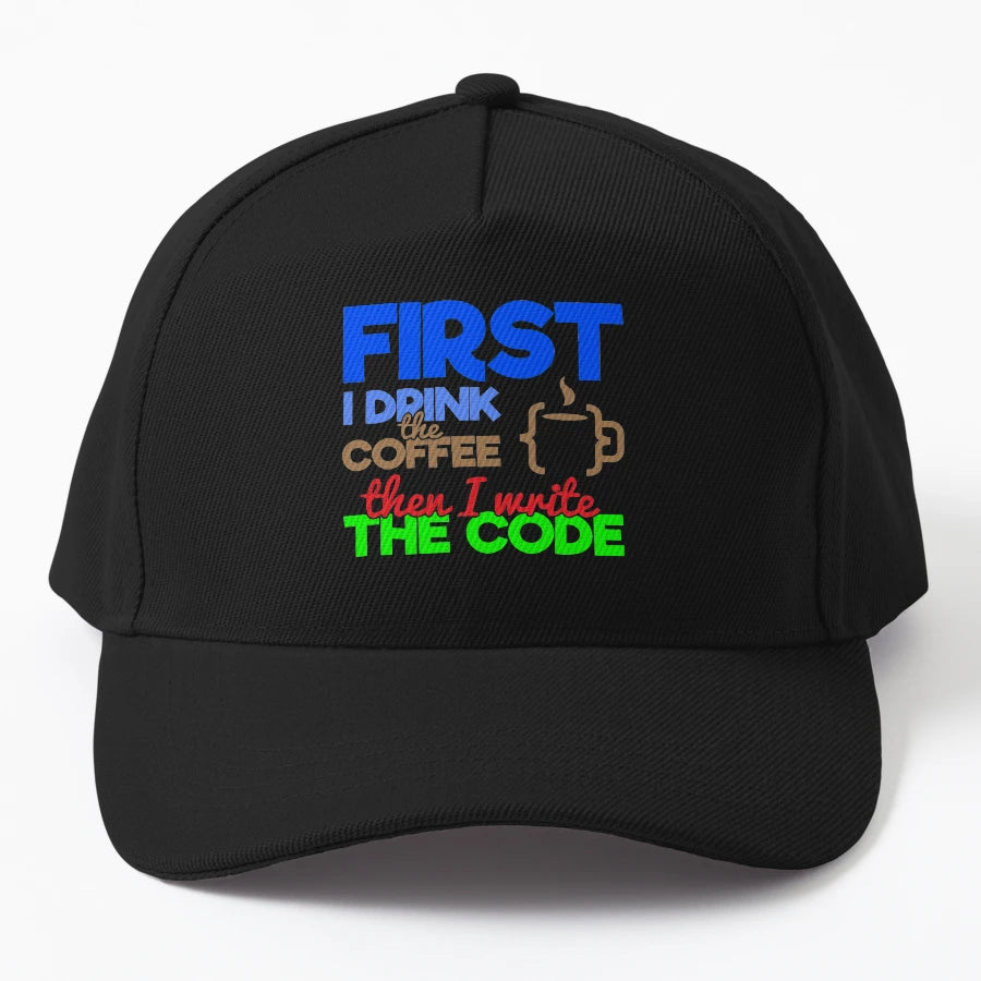 I Drink My Coffee And Then I Write Code Denim Baseball Cap - Snapback, Trucker Hat, Dad Hat, Denim Baseball Cap