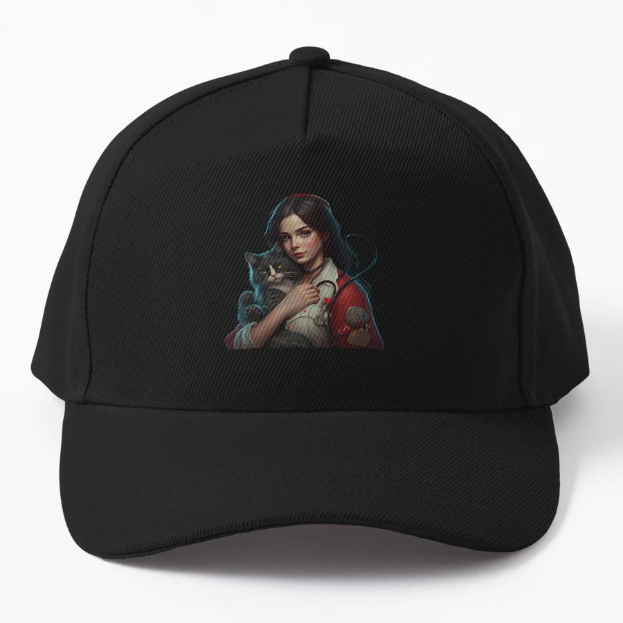 Nurse Cat Valentines Day Trucker Hat - Premium Classic Style - Snapback, Trucker Hat, Dad Hat, Denim Baseball Cap