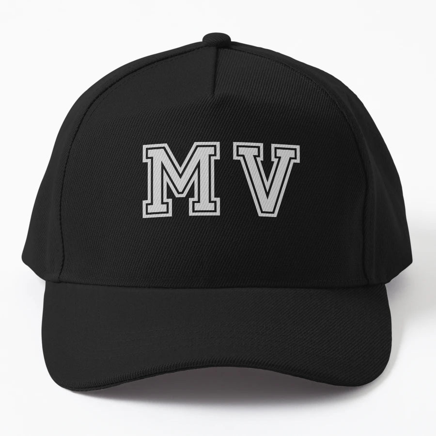 M V Varsity Initials Varsity Letters Trucker Hat - Snapback, Trucker Hat, Dad Hat, Denim Baseball Cap