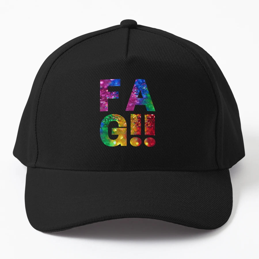 Fag Glitter Pride Lettering Denim Baseball Cap - Distressed - Snapback, Trucker Hat, Dad Hat, Denim Baseball Cap