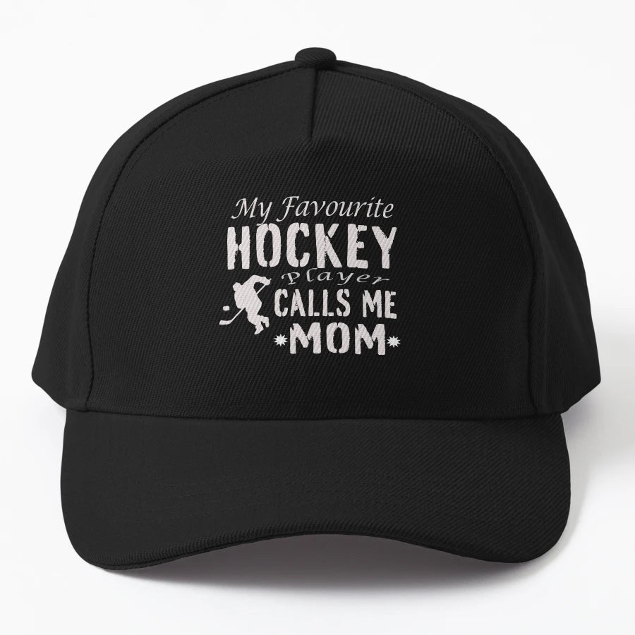 My Favorite Hockey Player Calls Me Mom Denim Baseball Cap - Snapback, Trucker Hat, Dad Hat, Denim Baseball Cap