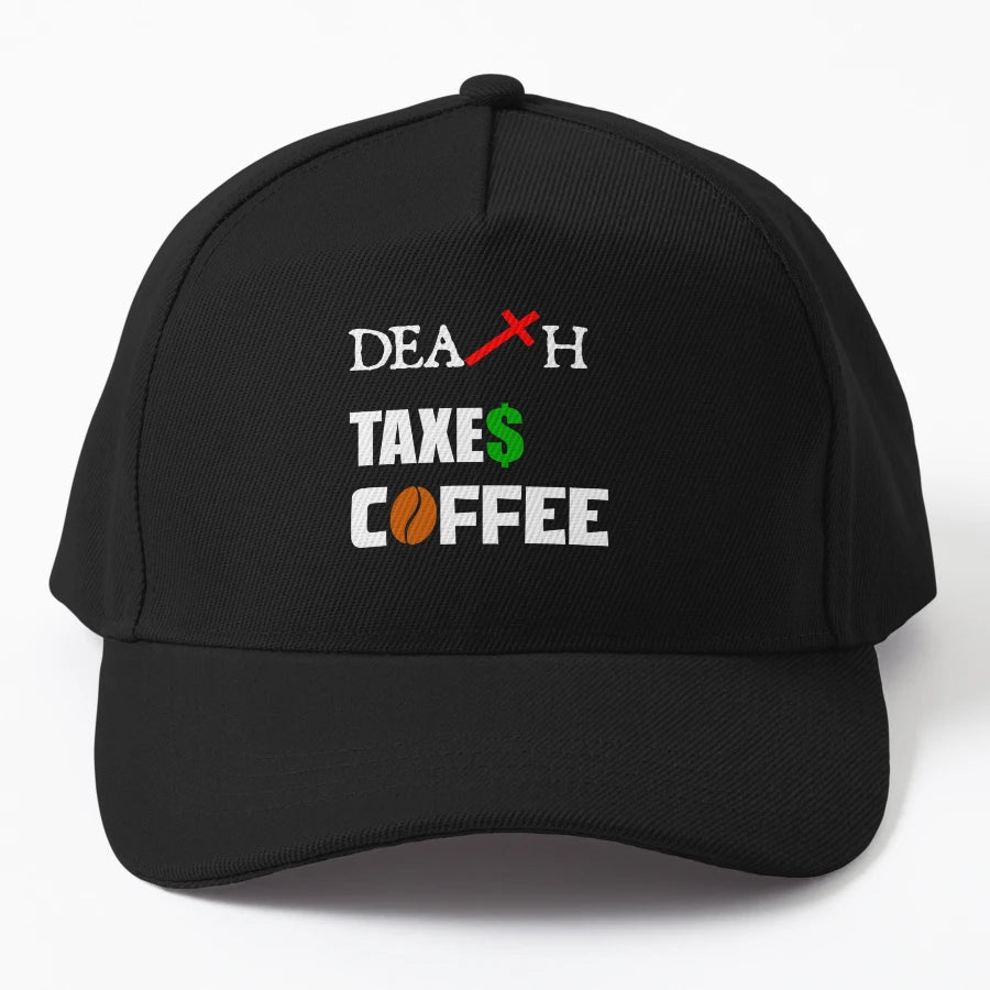 Death Taxes Coffee Trucker Hat - Everyday Essential - Snapback, Trucker Hat, Dad Hat, Denim Baseball Cap