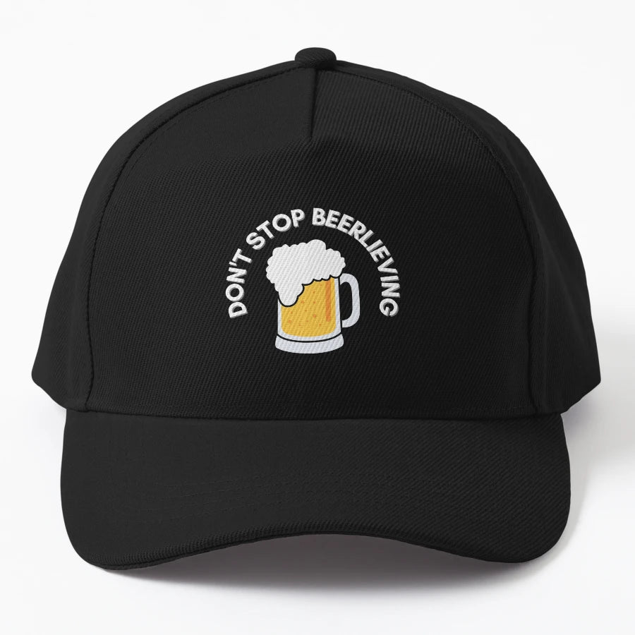 Dont Stop Beerlieving Funny Drinking Denim Baseball Cap - Snapback, Trucker Hat, Dad Hat, Denim Baseball Cap
