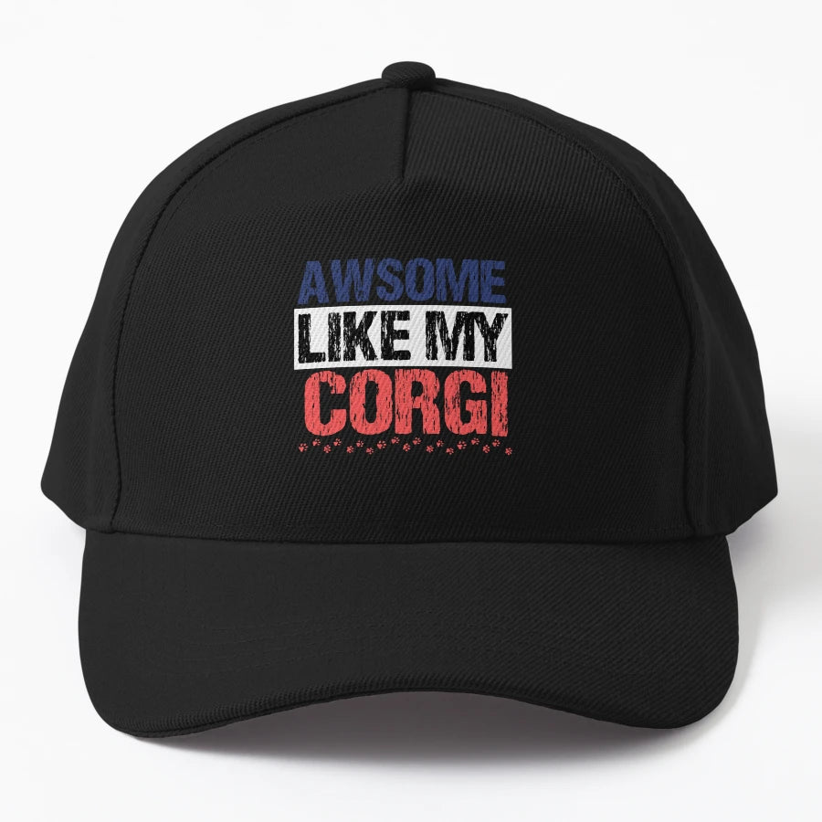 Awesome Like My Corgi Denim Baseball Cap - Minimalist Style - Snapback, Trucker Hat, Dad Hat, Denim Baseball Cap