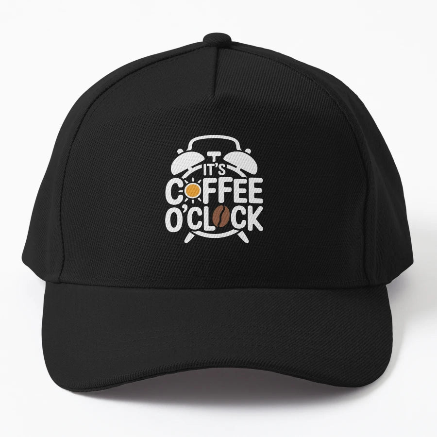 Its Coffee Oclock Denim Baseball Cap - 6-Panel Cap - Snapback, Trucker Hat, Dad Hat, Denim Baseball Cap