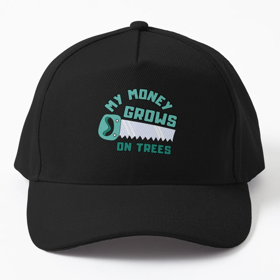 My Money Grows Trees Wood Saw And Denim Baseball Cap - Snapback, Trucker Hat, Dad Hat, Denim Baseball Cap