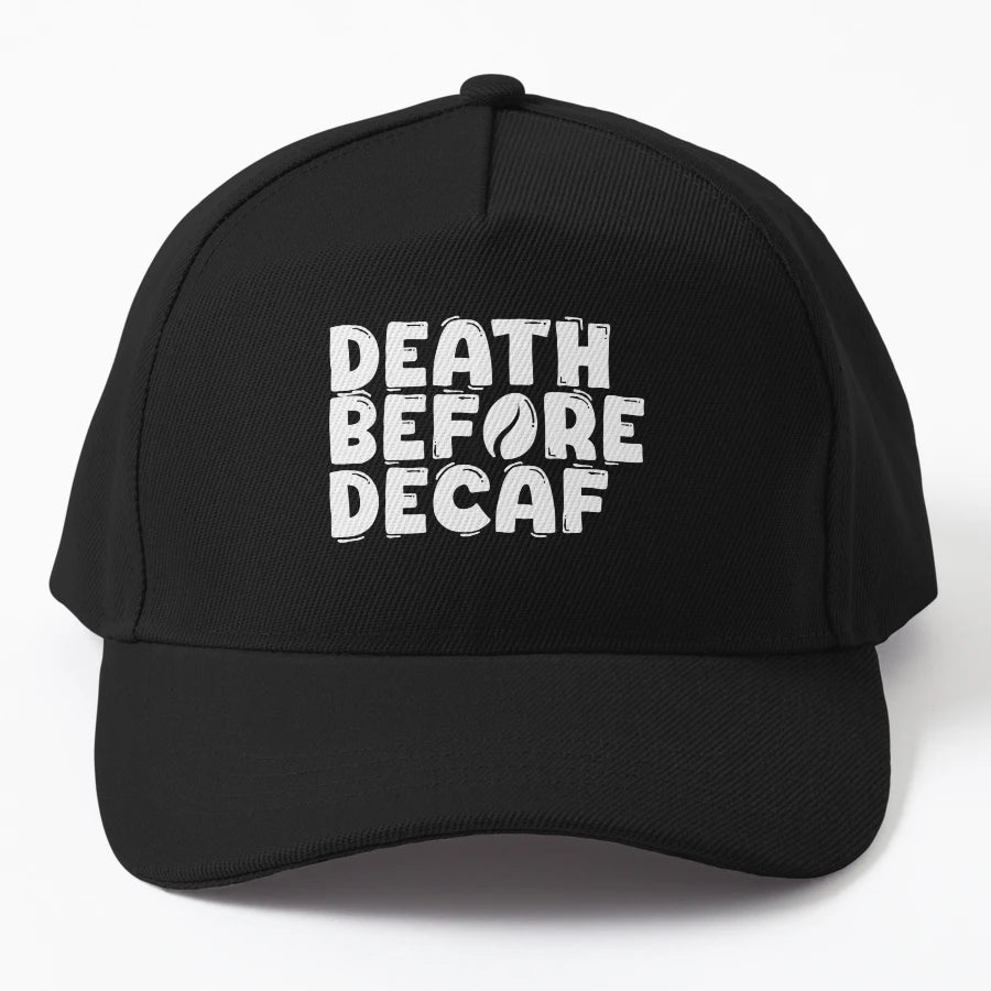 Death Before Decaf Trucker Hat - Low-Profile Fit - Snapback, Trucker Hat, Dad Hat, Denim Baseball Cap