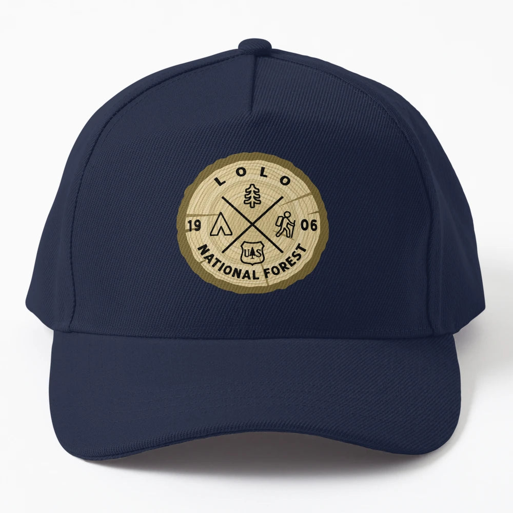 Lolo National Forest Log Slice Denim Baseball Cap - Classic - Snapback, Trucker Hat, Dad Hat, Denim Baseball Cap