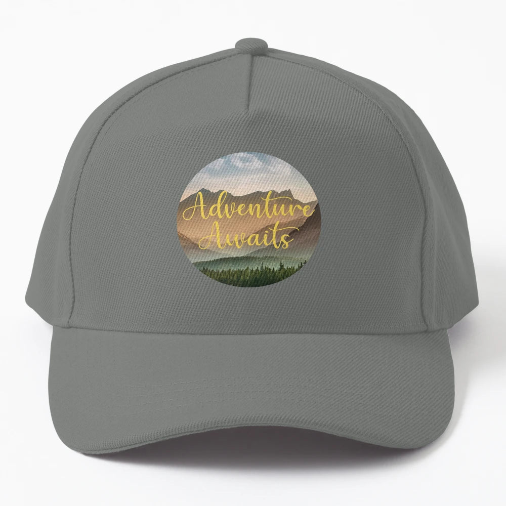 Adventure Awaits Denim Baseball Cap - Embroidered Design - Snapback, Trucker Hat, Dad Hat, Denim Baseball Cap